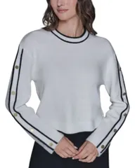 カール ラガーフェルド レディース アウター ニット・セーター クルーネック KARLAGERFELD PARIStriped Sleeve Crewneck Sweater Soft White ホのサムネイル