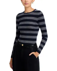 マジェスティック レディース アウター ニット・セーター リブニット Majestic Filatures Rib Knit Long Sleeve Striped Sweater MarineGriのサムネイル