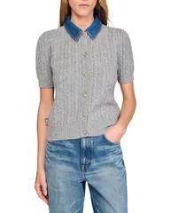 サンドロ レディース アウター カーディガン デニム Sandro Cardigan with Denim Collar Grey グレーのサムネイル