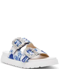 ベッツィジョンソン レディース シューズ サンダル フラワー柄 フラワー Blue by Betsey Johnson Matie Floral Rhinestone Slide Sandals Whのサムネイル