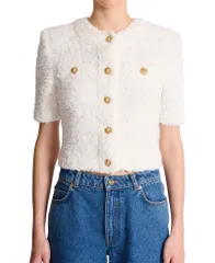 バルマン レディース アウター カーディガン ツイード Balmain Cardigan in Dotted Tweed White ホワイトのサムネイル