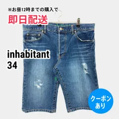 inhabitant デニムパンツ 34 ブルー ハーフ・ひざ丈 無地 ワンポイント ブランドロゴ スタンダード レギュラー ヴィンテージ クラッシュ・ダメージ メンズのサムネイル