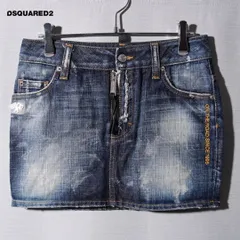 ディースクエアード DSQUARED2 デニムミニスカート M 相当 (表記:38) イタリア製 刺繍ロゴ ダメージ加工 装飾 インディゴ G3120のサムネイル