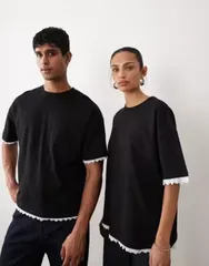 シスタージュン レディース トップス Tシャツ コントラスト コットン Sister Jane Unisex contrast frill trim oversized cotton Tshirt Bのサムネイル