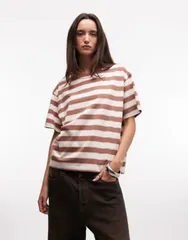 モンキ レディース トップス Tシャツ Monki oversized boxy Tshirt stripe Brown ブラウンのサムネイル