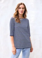 セイントジェームス レディース トップス シャツ Saint James PHARE Boat Neck Striped UV Fabric Tunic with Slits NavyWhite ホワのサムネイル