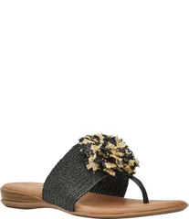 アンドレアース レディース シューズ サンダル Andre Assous Nara Woven Stretch Raffia Flower Thong Sandals BlackNatural ブラッのサムネイル