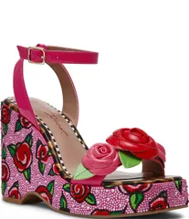 ベッツィジョンソン レディース シューズ サンダル Betsey Johnson Lizzete Rhinestone Wedge Dressandals Fuchsia Rose フューシャのサムネイル