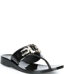カール ラガーフェルド レディース シューズ パンプス サンダル KARLAGERFELD PARIS Vardice Jelly Bit Chain Thong Slide Sandals Blacのサムネイル