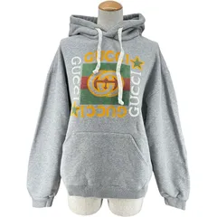 グッチ GUCCI ロゴプリントパーカーフーディー 605154 グレー コットン レディース パーカーのサムネイル