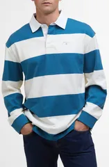 バブアー メンズ トップス シャツ コットン Barbour Broome Stripe Cotton Rugby Shirt Midnight ストライプのサムネイル