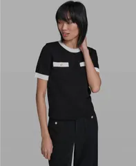 カール ラガーフェルド レディース アウター ニット・セーター クルーネック 半袖 KARLAGERFELD PARIS Womens Crew Neck ShortSleeve Sweater Blのサムネイル