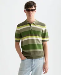 スコッチアンドソーダ メンズ トップス ポロシャツ ニット SCOTCH SODA Menstriped Knitted Polo Shirt Garden green stripe グリーンのサムネイル