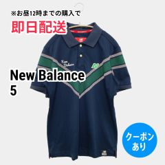 New Balance ニューバランス ポロシャツ 5 ネイビー ブランドロゴ ワンポイント ライン柄 半袖 メンズ