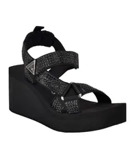 ゲス レディース シューズ サンダル GUESS Womens Dawsin Rhinestoneva Strappy Wedge Sandals Black ブラックのサムネイル