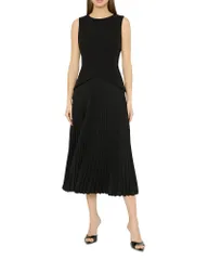 ミリー レディース トップス ワンピース プリーツ ミディ MILLY Haddy Pleated Midi Dress Black ブラックのサムネイル