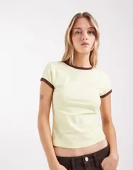 エイソス レディース トップス Tシャツ コントラスト ASOS DESIGN short sleeve baby tee with contrast ringer trim in buttermilのサムネイル