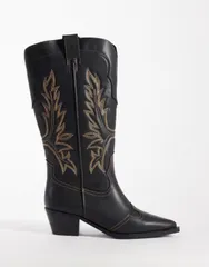 エイソス レディース シューズ ブーツ・レインブーツ ASOS DESIGN Curve Celestine flat cowboy knee boots burnish BLACK BURNISHのサムネイル