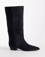 エイソス レディース シューズ ブーツ・レインブーツ フリンジ ASOS DESIGN Cressida pull on fringe flat knee boots in dark charcoalのサムネイル