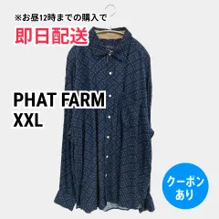 PHAT FARM ファットファーム シャツ/ブラウス XXL ネイビー ドット柄 ロング丈 長袖 レギュラーカラー メンズのサムネイル
