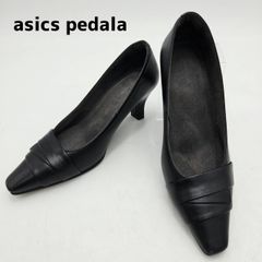 ASICS WALKING pedala 아식스워킹 페달라 펌프스 스퀘어 투 가죽/가죽 폭넓은 22.5cmEE 블랙/블랙
