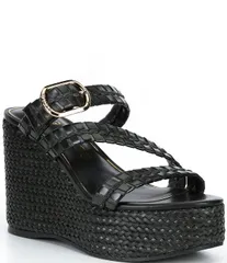 ゲス レディース シューズ サンダル プラットフォーム Guess Evana Woven Strappy Platform Wedge Slide Sandals Black ブラックのサムネイル