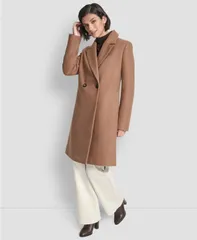 ダナ キャラン ニューヨーク レディース アウター コート DKNY Womens DoubleBreasted Notch Collar Coat Dark Camel キャメルのサムネイル