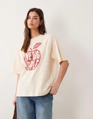 エイソス レディース トップス Tシャツ グラフィック ASOS DESIGN oversized tshirt in slubby texture withe big apple graphic iのサムネイル