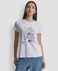 ダナ キャラン ニューヨーク レディース トップス Tシャツ 半袖 グラフィック DKNY Womenstatue of Liberty Graphic ShortSleeve TShirt Whitのサムネイル