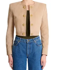 バルマン レディース アウター ジャケット・ブルゾン スエード クロップド レザー Balmain Cropped Suede Leather Jacket Beige ベージュのサムネイル