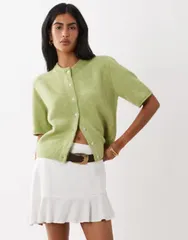 エイソス レディース アウター カーディガン ASOS DESIGN lightweight relaxed short sleeve cardigan in pistachioのサムネイル
