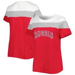 プロファイル レディース トップス Tシャツ プラスサイズ カラーブロック Profile Womens WhiteRed Los Angeles Angels Plusize Colorblockのサムネイル