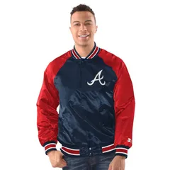 スターター レディース アウター ジャケット・ブルゾン Menstarter NavyRed Atlanta Braves Raglan Blitz Varsity Jacket Brv Navy ネのサムネイル