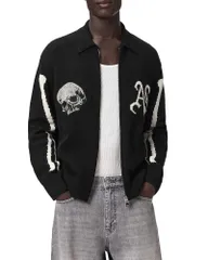 オールセインツ メンズ アウター ニット・セーター グラフィック ALLSAINTS Adrian Skeleton Graphic Zip Sweater Black ブラックのサムネイル