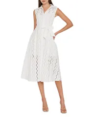 ミリー レディース トップス ワンピース ミディ 刺繍 MILLY Leya Eyelet Embroidered Midi Dress White ホワイトのサムネイル