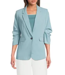 ダナキャラン レディース アウター コート ギャザー ジャケット DKNY by Donna Karan Coordinating Tropical Notch Lapel 34 Ruched Sleのサムネイル
