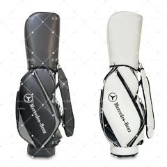 Mercedes-Benz logo cart-style golf bag, PU leather, black/white. Recommended for car-loving golfers. Brand new, never used.