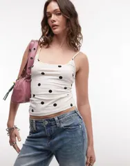モンキ レディース トップス Tシャツ ドット柄 ドット Monki scoopneck tank top in polka dot Polka Dot ドットのサムネイル