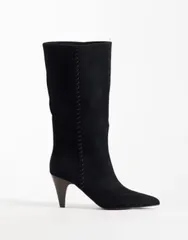 エイソス レディース シューズ ブーツ・レインブーツ ヒール ASOS DESIGN Calliope heeled knee boots with whipstitch detail Black ブのサムネイル
