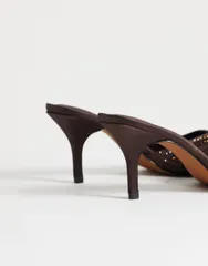 トップショップ レディース シューズ サンダル ヒール Topshop Avery embellished heeled mules in chocolate BROWN RHINESTONE ブラウのサムネイル