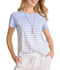 トッミーバハマ レディース トップス Tシャツ クルーネック ニット ジャージー Tommy Bahama Paradise Breeze Slub Knit Jersey Dip Dyed Striのサムネイル