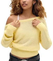 アーバンアウトフィッターズ レディース トップス シャツ クロップド ニット BDG Urban Outfitters Off the Shoulder Knit Cropped Top Yellowのサムネイル