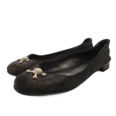 ジュゼッペザノッティデザイン GIUSEPPE ZANOTTI DESIGN フラットシューズ ラウンドトゥ スカル ビジュー ラメ 34.5 黒 ブラック /FF ■GY62のサムネイル