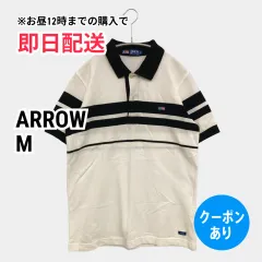 ARROW アロー ポロシャツ M ホワイト ワンポイント ライン柄 半袖 メンズのサムネイル