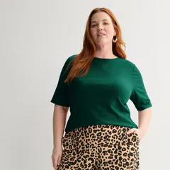 ナインウェスト レディース トップス Tシャツ プラスサイズ Plusize Nine West Fitted Elbow Sleeve Top Shady Mossのサムネイル