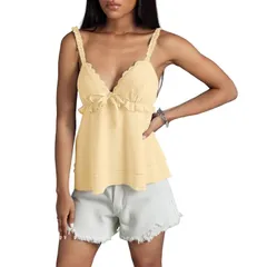 セオリア レディース トップス Tシャツ レース Seoria Womens Lace Detailayered Cami Tank Top with Bow and Frill Trim for Cのサムネイル