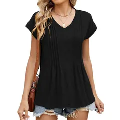セオリア レディース トップス Tシャツ Vネック Seoria Women Summer Topshort Sleeve Shirts V Neck T shirts Casual Tops Blaのサムネイル