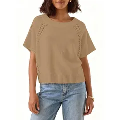 セオリア レディース アウター ニット・セーター クルーネック キャップ Seoria Womens Cap Sleeve Sweatersummer Casual Short Sleeve Knitのサムネイル