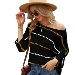 セオリア レディース トップス Tシャツ セーター Seoria Womensweaters 34 Sleeve Crochetops Off Shoulder Hollow Outop Casualのサムネイル