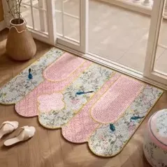 新品    ピンク花鳥柄 和風ラグマット 泥落とし 洗える 玄関マット屋外 屋内 カーペットのサムネイル